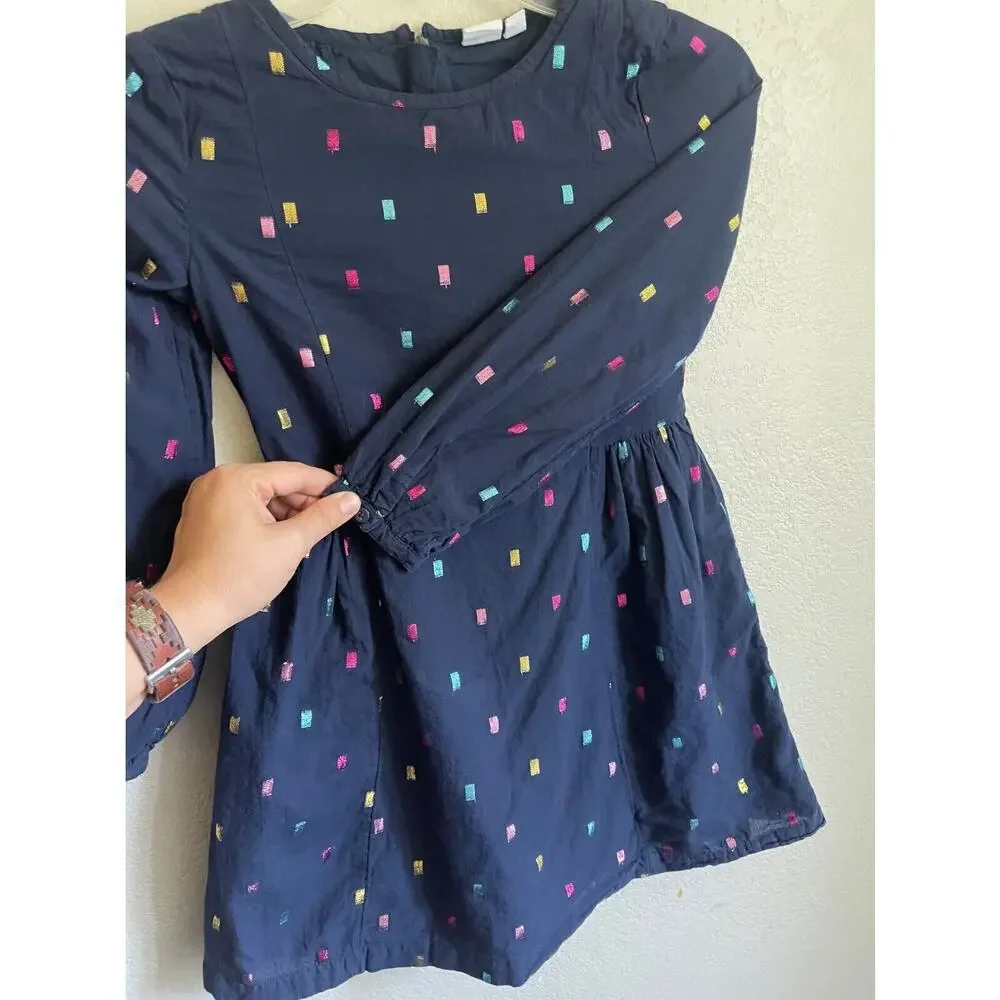 GAP KIDS‎ Cotton Fit 'n Flare Dress Navy Blue Metallic Confetti Polka Dot Medium